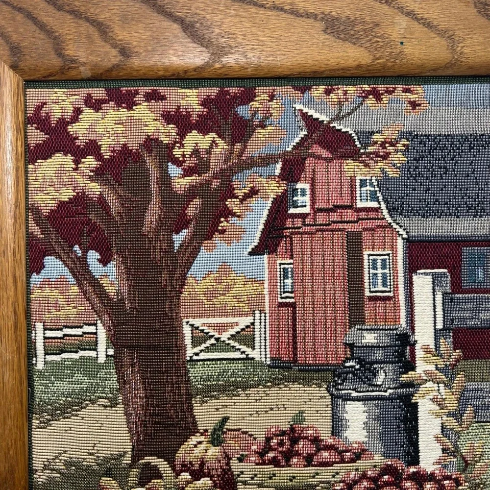 Vintage Harvest Woven Tapestry Framed Farm‎ Barn Autumn Fall Decor CottageCore